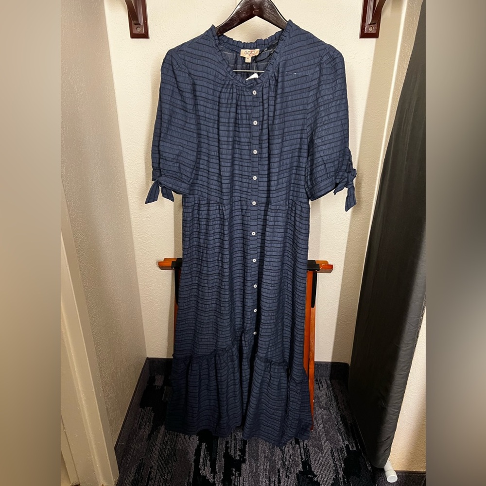 Navy Blue Striped Maxi Dress